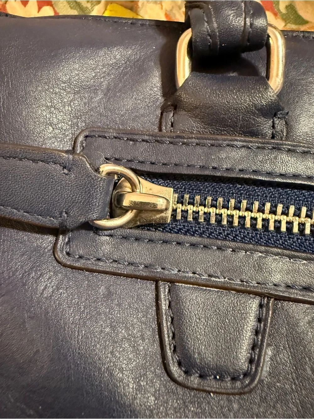 PROJECT BAG! COACH Navy Leather Perforated Tote with Yellow Tassel Charm - Picture 11 of 14